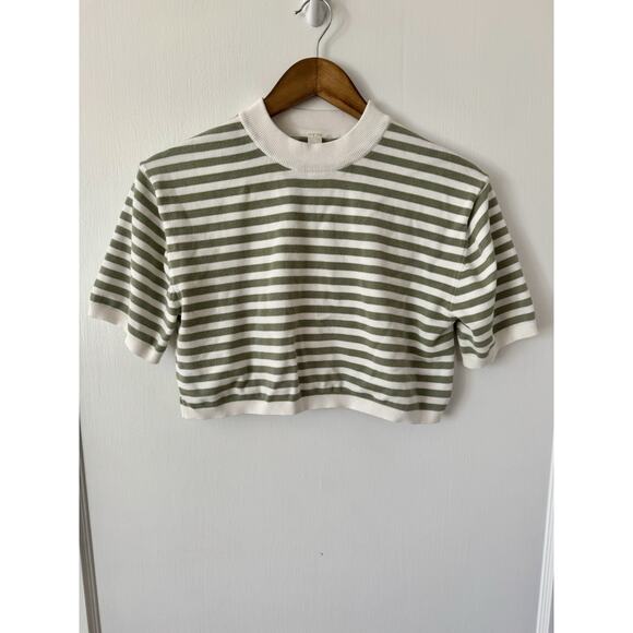 Mahina Hawai’i Light Green White Striped Mock Neck Crop Top Size Small - Picture 1 of 5